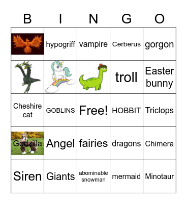 Mythical Creatures Bingo Card