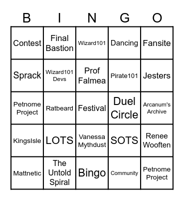 Wizard101 Bingo Card