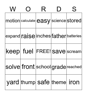 Sight Words Bingo Card