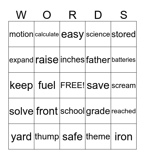 Sight Words Bingo Card