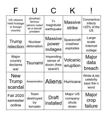 Apocalypse Bingo Card