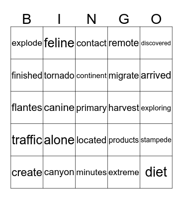 Unit 18 Bingo Card