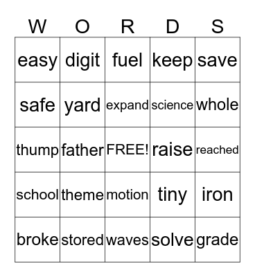 Sight Words Bingo Card