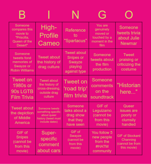 #HATM Bingo "TO WONG FOO, THANKS FOR EVERYTHING- JULIE NEWMAR" Bingo Card