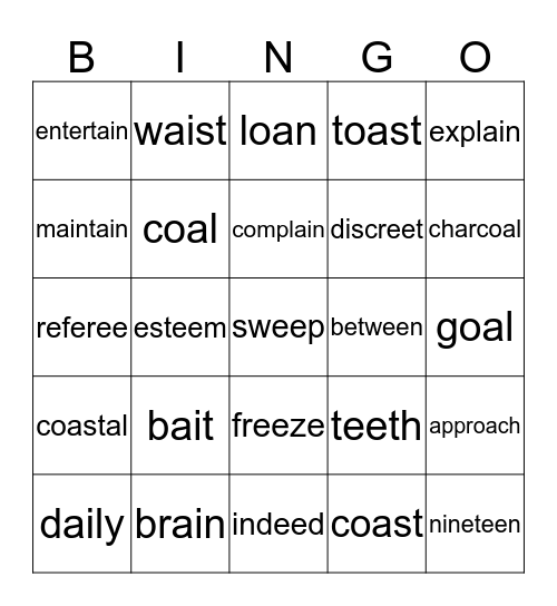 Unit 19 Bingo Card