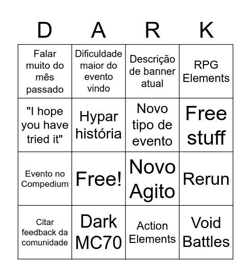 This Month in Dragalia Lost Bingo Card