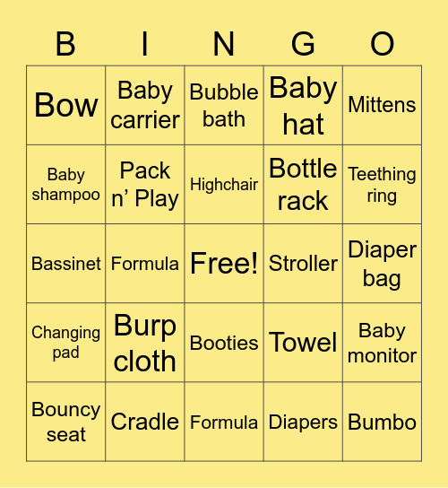 Bria's Baby Shower Bingo! Bingo Card