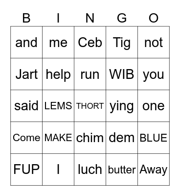 Sight & Nonsense Words Bingo Card