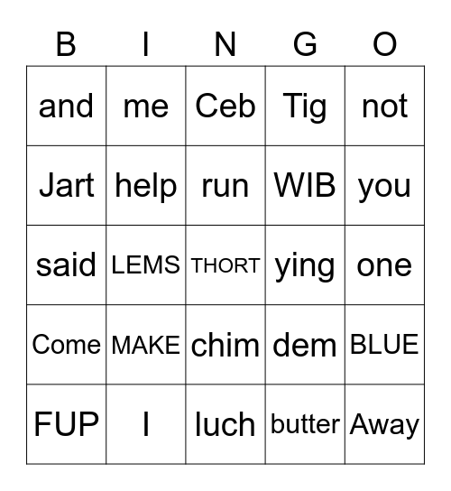 Sight & Nonsense Words Bingo Card
