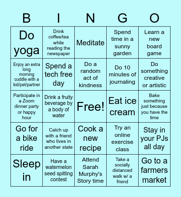 Summer Self-Care Bingo Card