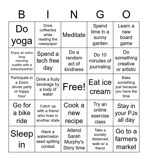 Summer Self-Care Bingo Card