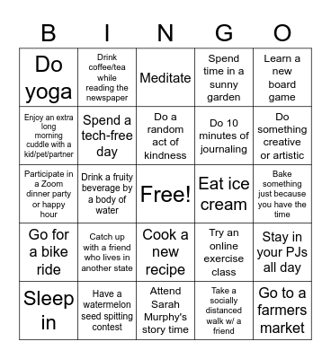 Summer Self-Care Bingo Card