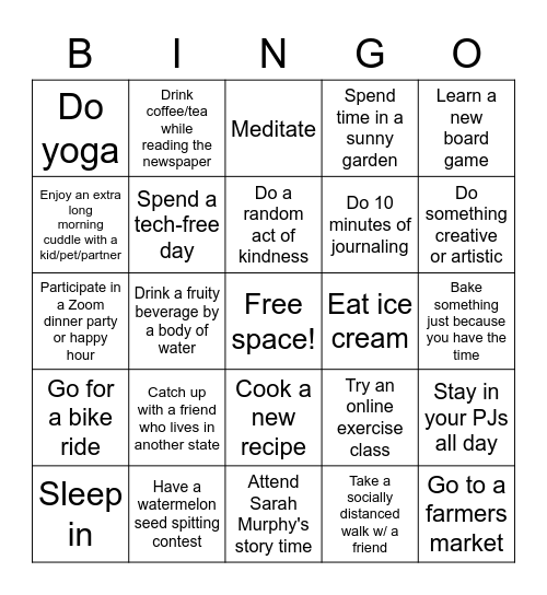 Summer Self-Care Bingo Card