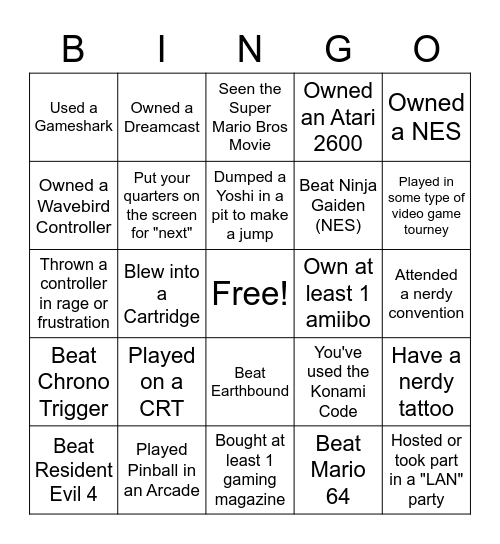 Gamers Over 30 Bingo! Bingo Card