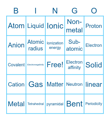 Physical Science Bingo Card
