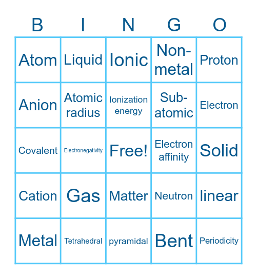 Physical Science Bingo Card