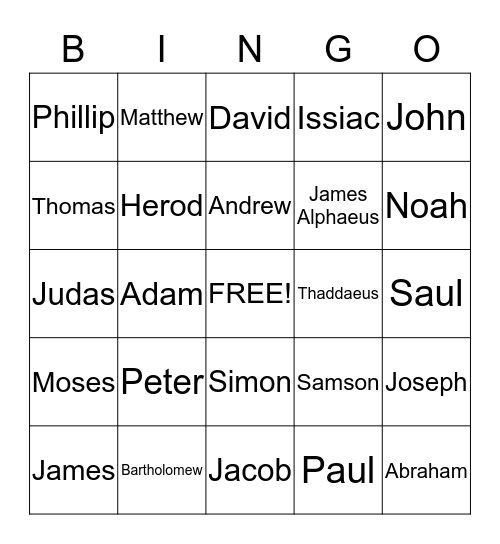 The 12 Disciples  Bingo Card