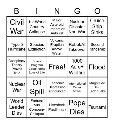 2020 Apocalypse Bingo Card