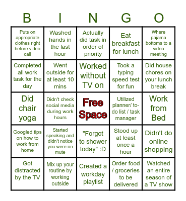 WHF / Quarantine Bingo Card