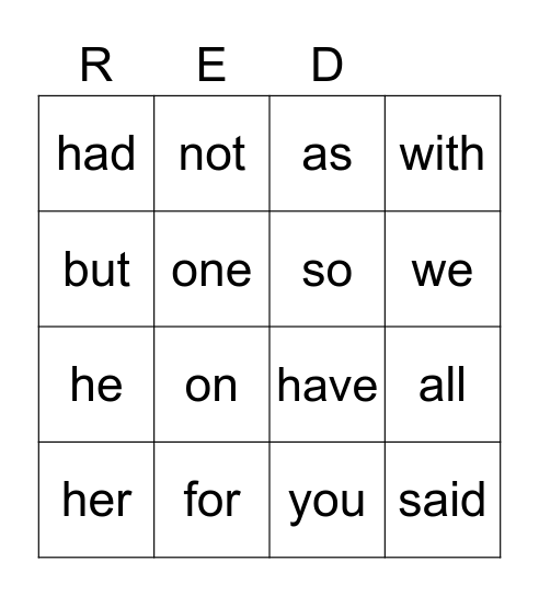 Red Words Bingo Card