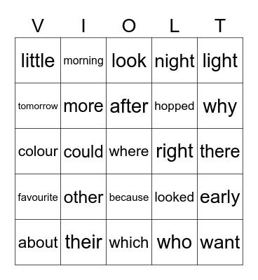 Red Words Bingo Card