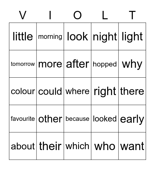 Red Words Bingo Card