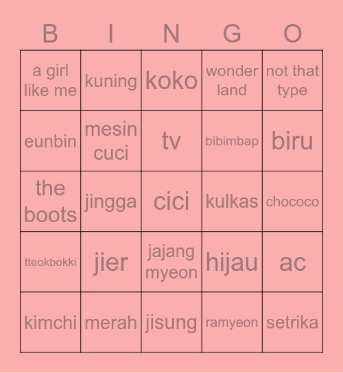 @EUNBEANZ Bingo Card