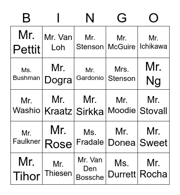 St. Mary's Bingo Card