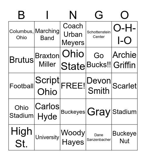 Buckeye Bingo Card