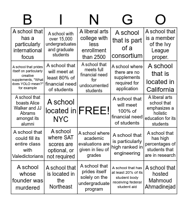 Emerge Admissions Bingo! Bingo Card
