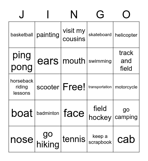 Level 2b Vocabulary Boost Bingo Card