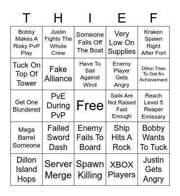Sea of Thieves Bingo Card