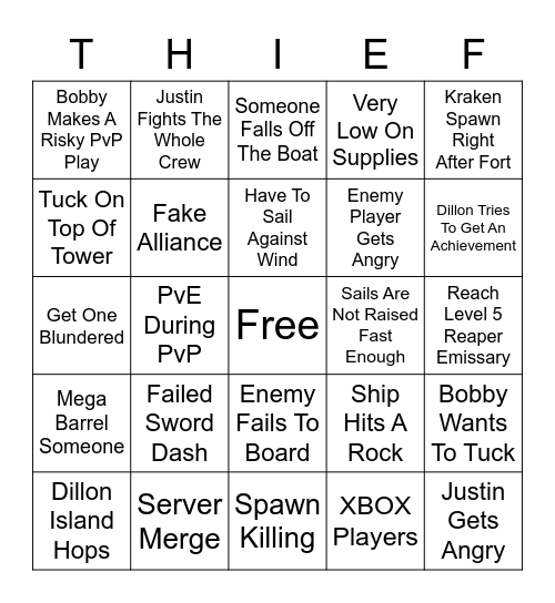 Sea of Thieves Bingo Card