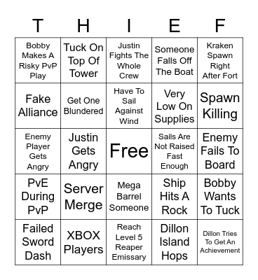 Sea of Thieves Bingo Card