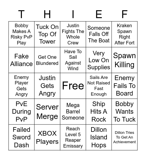 Sea of Thieves Bingo Card
