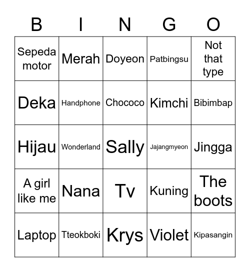 Untitled Bingo Card