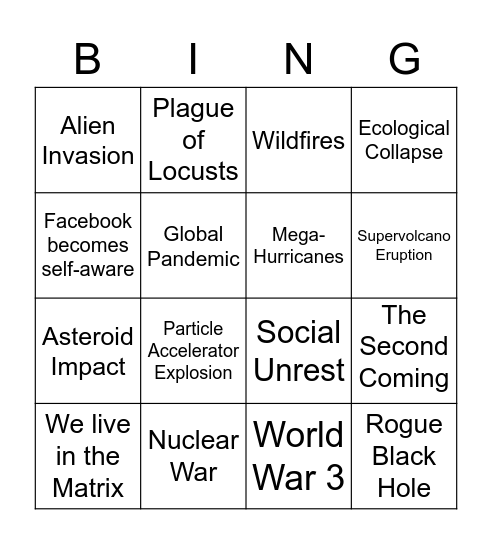 2020 Apocalypse Bingo Card