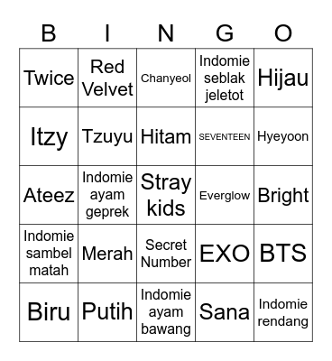 mingkkeu Bingo Card