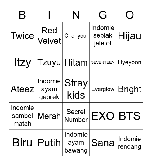 mingkkeu Bingo Card