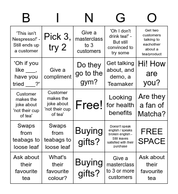 T2 Conversation Bingo Card