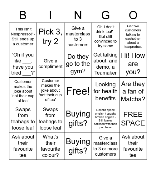 T2 Conversation Bingo Card