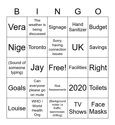 All Hands Team Bingo Card