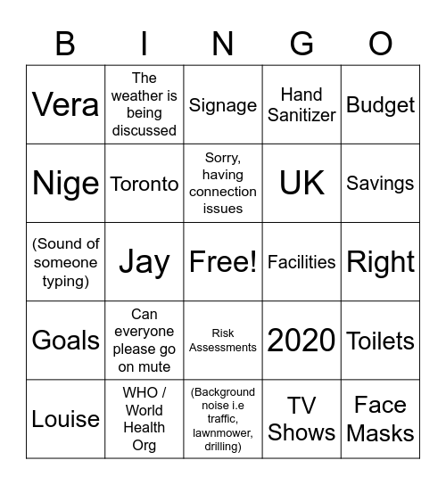 All Hands Team Bingo Card