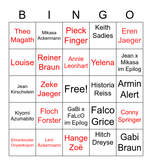 Atteck in Titansss Bingo Card