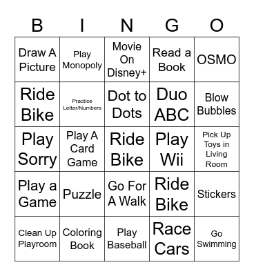 Activity Bingo Card