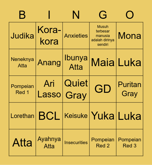 Lulu Bingo Card