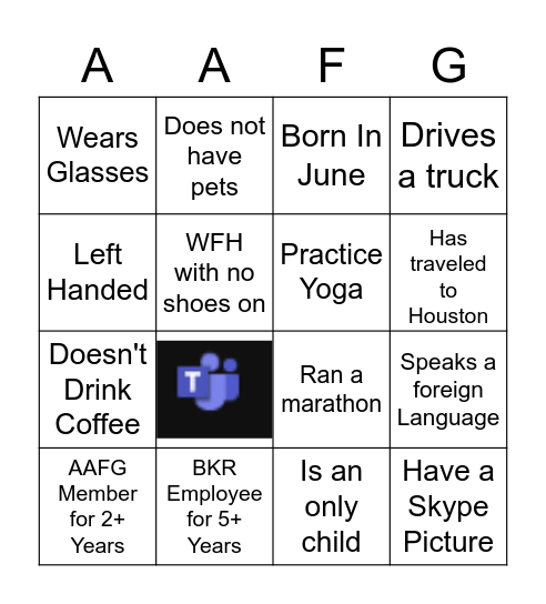 Icebreaker Bingo Card