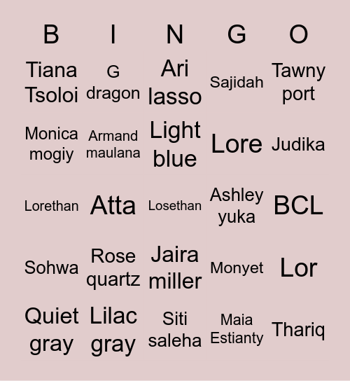 Suzy Bingo Card