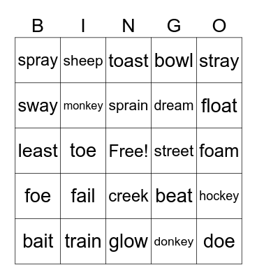 Long Vowel Bingo Card