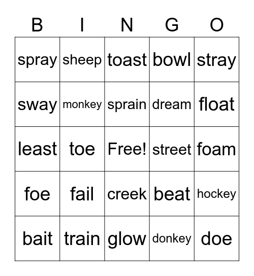 Long Vowel Bingo Card